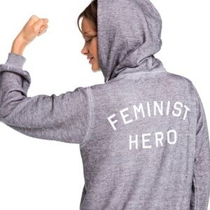 NWT Wildfox Feminist Hero Gray White Zip Hoodie XS